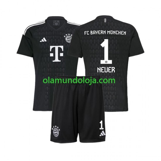 Camisola Bayern de Munique Manuel Neuer 1 Guarda-redes Criança Equipamento Primeiro 2023-2024 Manga Curta